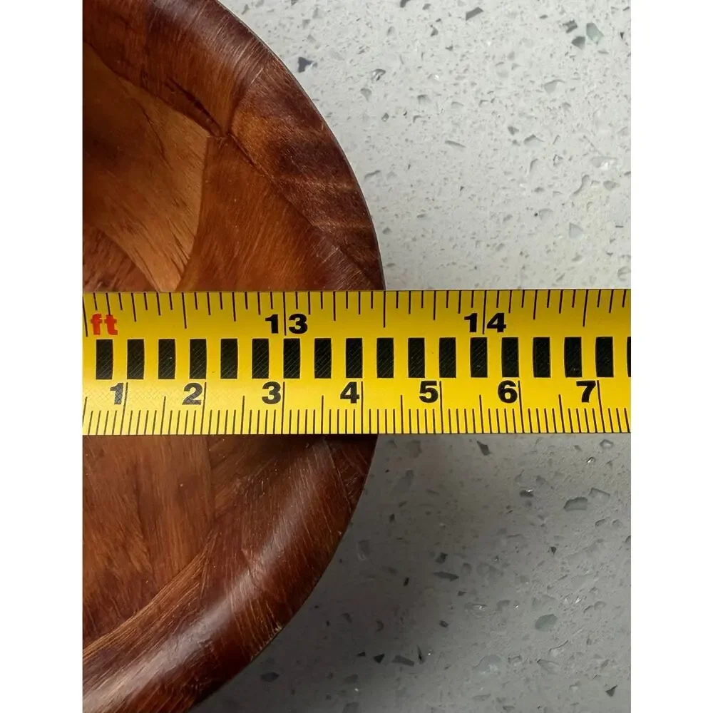 VINTAGE Patchwork Checkerboard Pattern Wooden Bowl Scalloped Edges